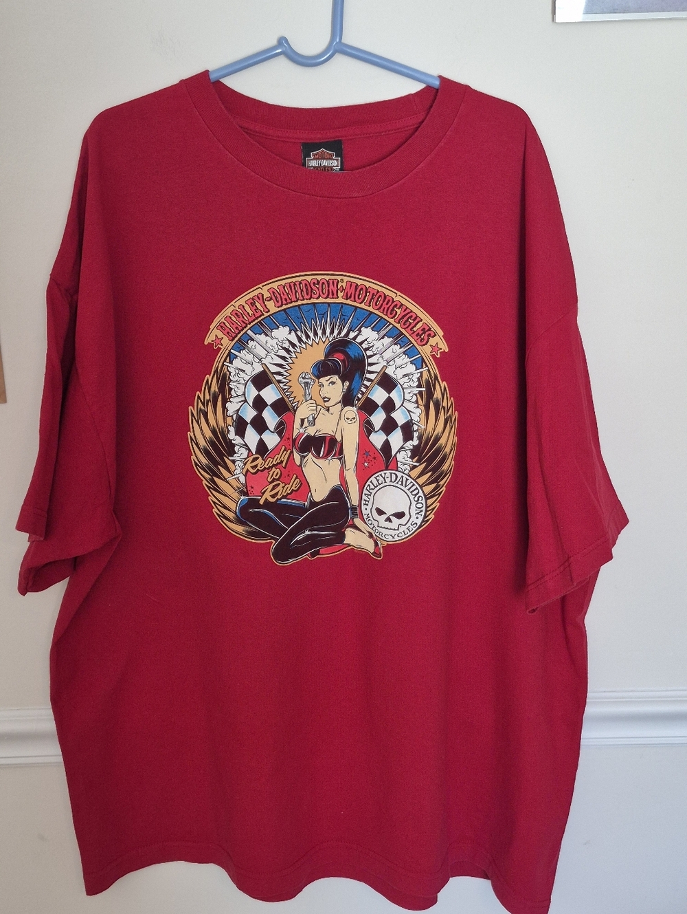 HARLEY-DAVIDSON Red Short Sleeve Tee with Pin-Up Graphic